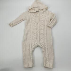 Baby B’gosh Hooded Cable Knit Sweater Romper One Piece 12 Months Cozy Winter